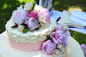 layered cake with floral decorations